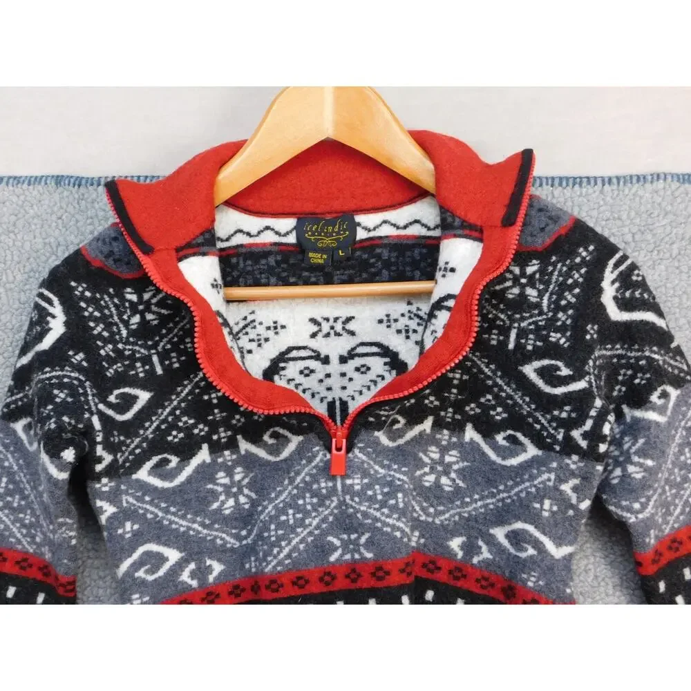 Icelandic Design Youth L Aztec Southwest Jacket Vintage Gray/Red Sweater